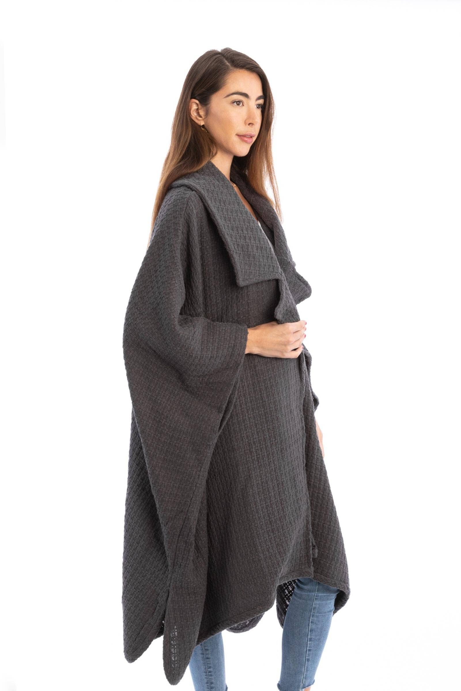 SAACHI - Wholesale Kimono - Women's - Comfy Oversized Waffle Knit Collared Jacket5