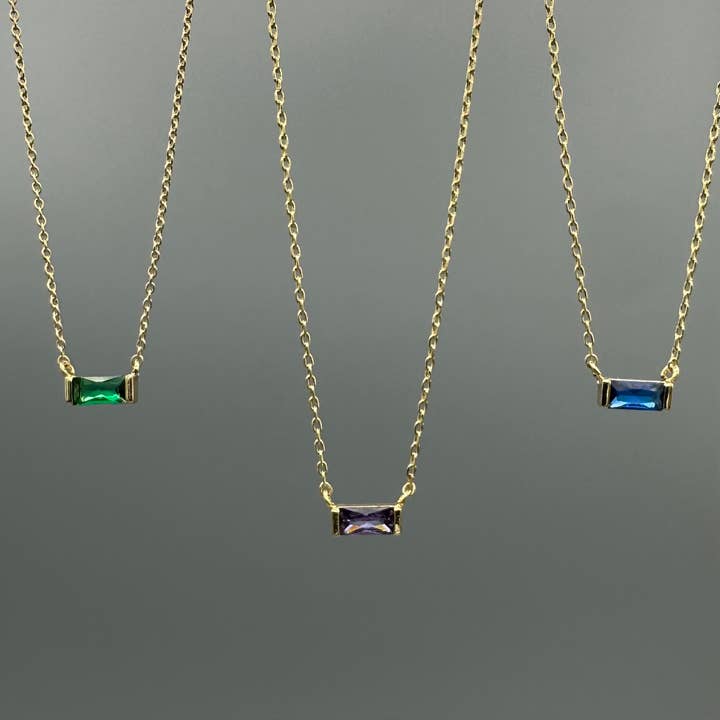 Colar de Baguete de Ouro com Pedra de Nascimento por atacado de Something Silver