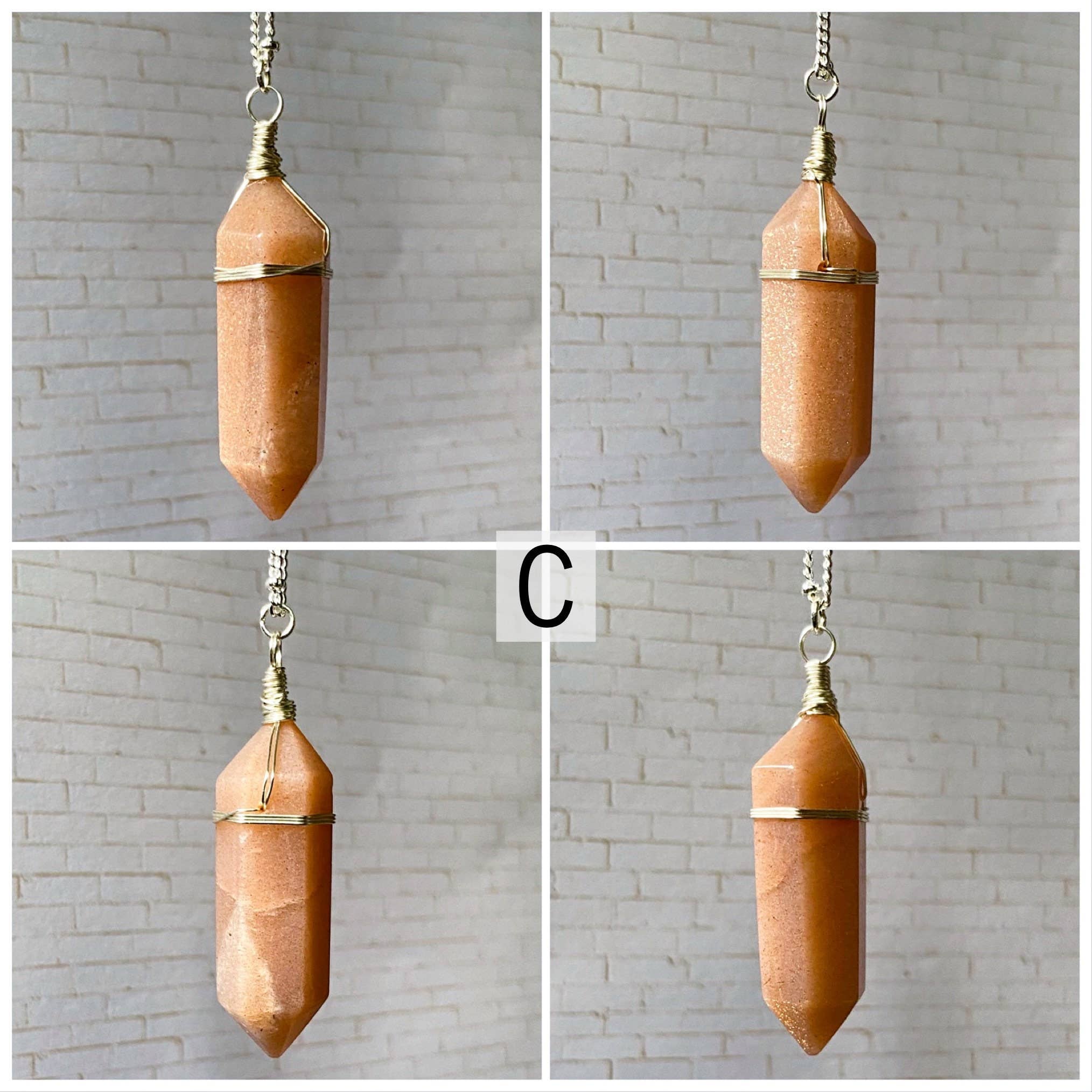 Moonchild Society - Wholesale Pendant/Charm Necklace - Peach Moonstone Silver Crystal Point Necklace, Wire Wrapped Jewelry, Raw Crystal,  Boho Witchy Pick Your Crystal5