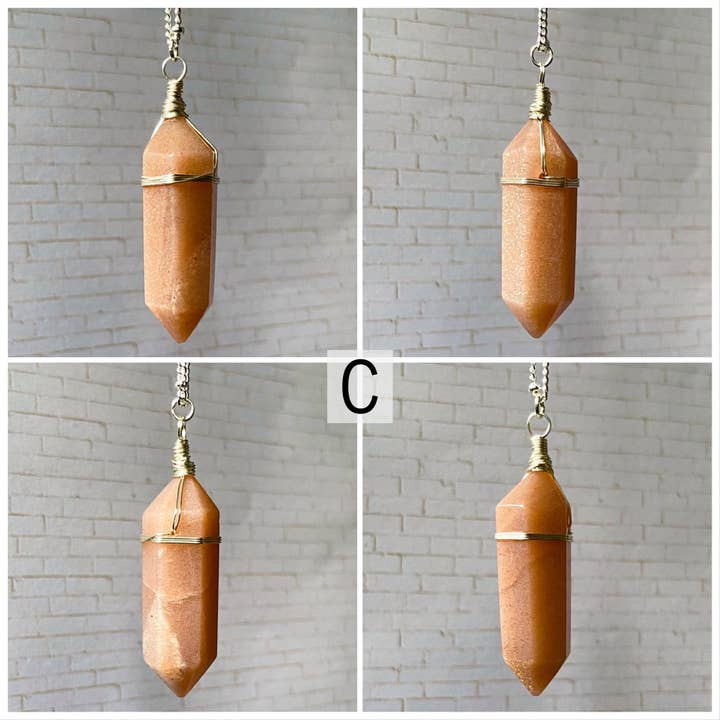 Moonchild Society - Wholesale Pendant/Charm Necklace - Peach Moonstone Silver Crystal Point Necklace, Wire Wrapped Jewelry, Raw Crystal, Boho Witchy Pick Your Crystal5
