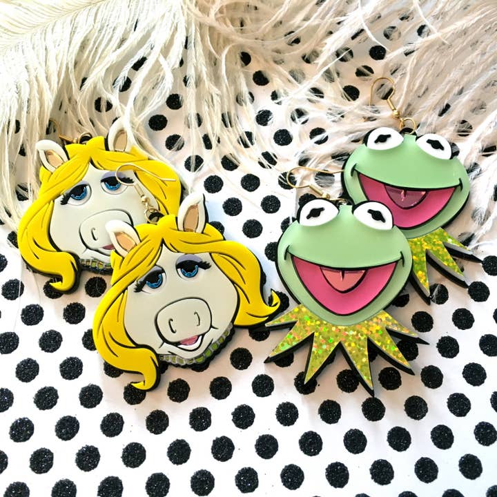 I'm Your Present - Wholesale Dangle Earrings - Miss Piggy And Kermit Laser Cut Earrings