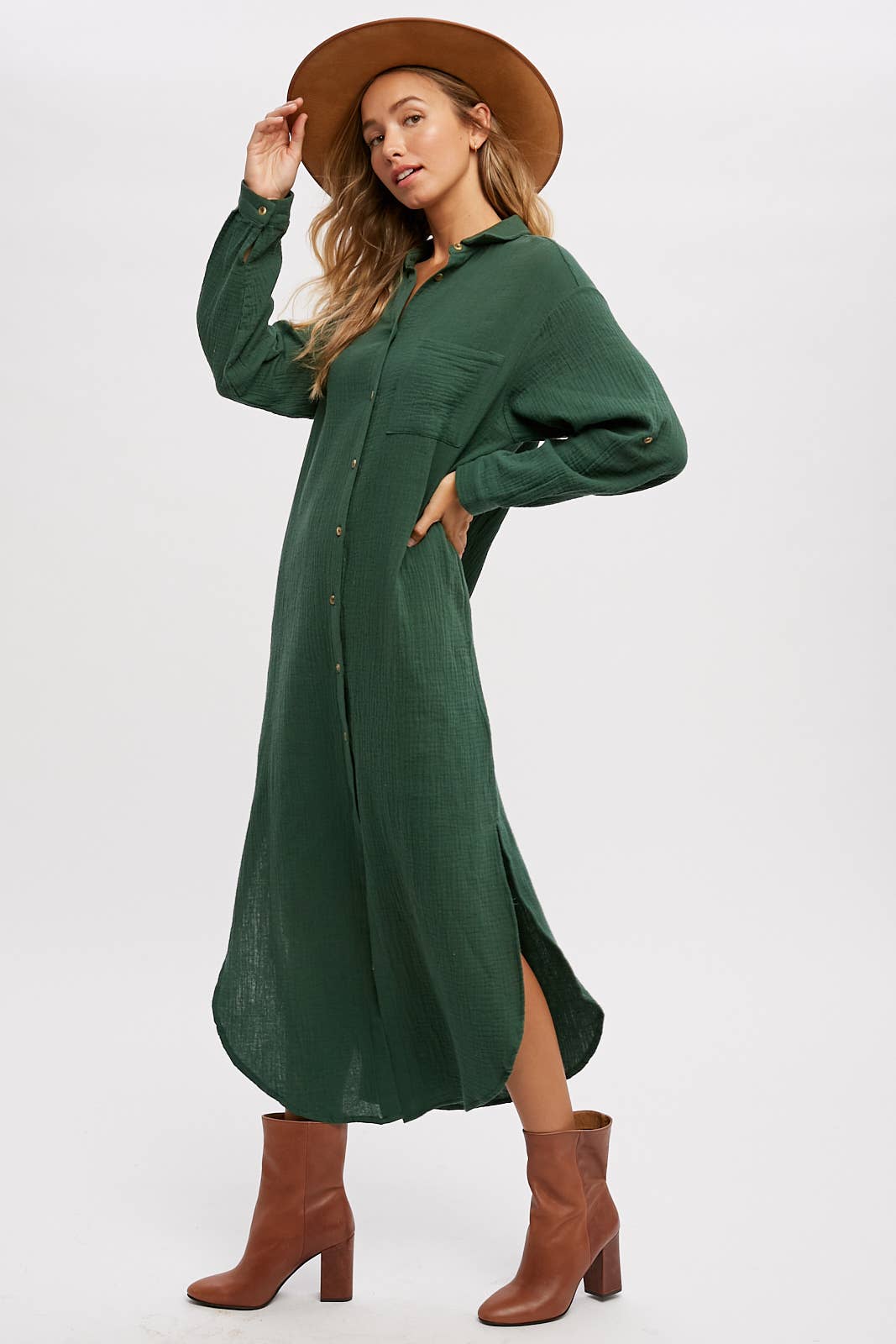 Bluivy - Wholesale Dress - Women's - BUTTON UP MAXI SHIRT DRESS WITH POCKET55