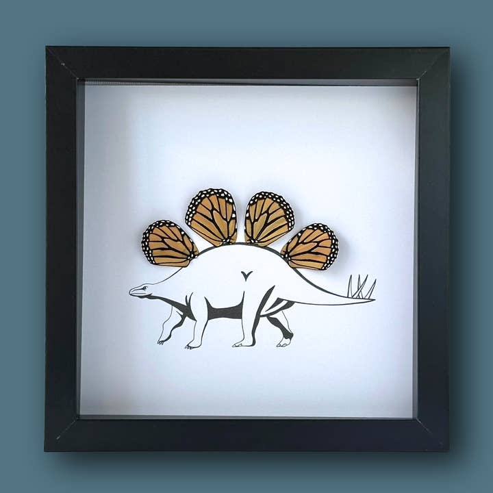 Dinosaur Stegosaurus Framed Art with Real Butterfly Wings for wholesale by Isms