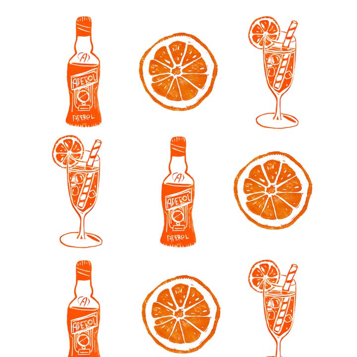 Art by Nate Crosser - Vente Affiche d'art - Impression Linogravure Aperol Spritz (Reproduction Numérique 8x10)0
