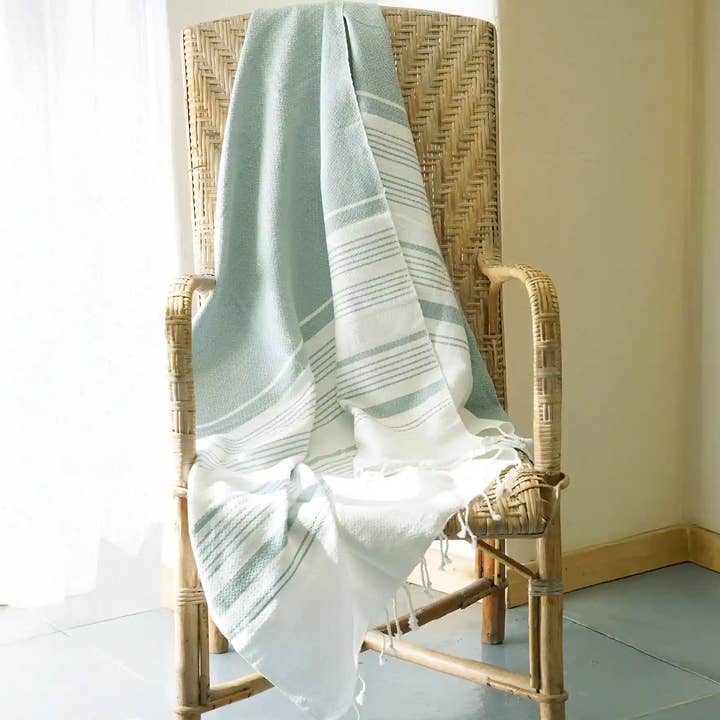 Karawan Authentic – Großhandel Badehandtuch – FOUTA AUS BIO-BAUMWOLLE - SAND - Farbe White & Mirage2