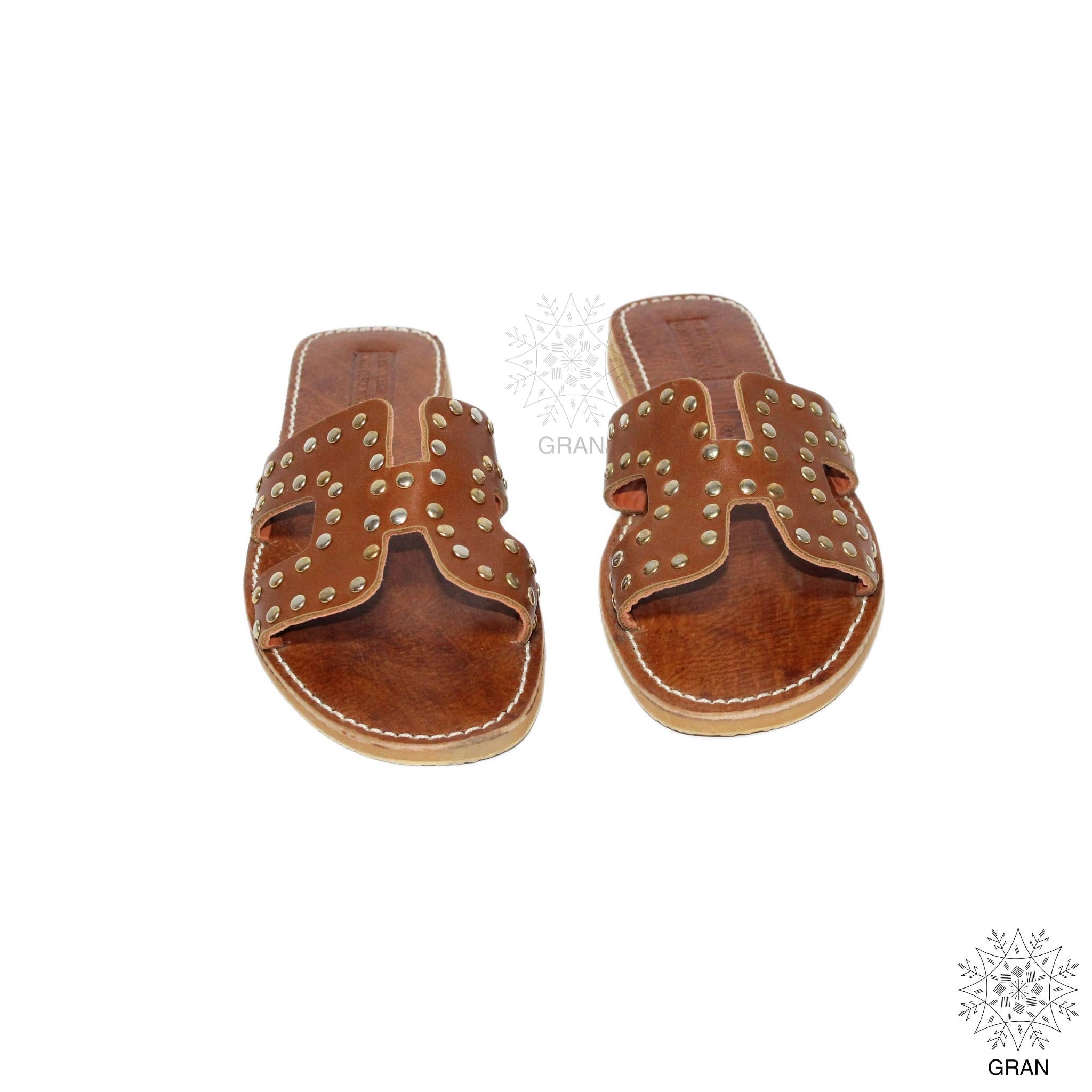 Gran Wholesale - Wholesale Sandals - Women's - Studded Leather Slide Sandals, Comfy Flat Strappy Footwear.2