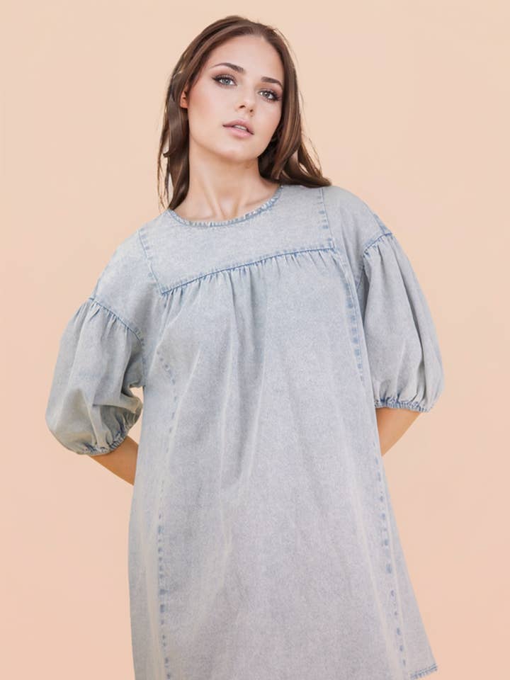 ND32015-Vasket Denim Casual Mini Kjole for engroshandel hos VERY J