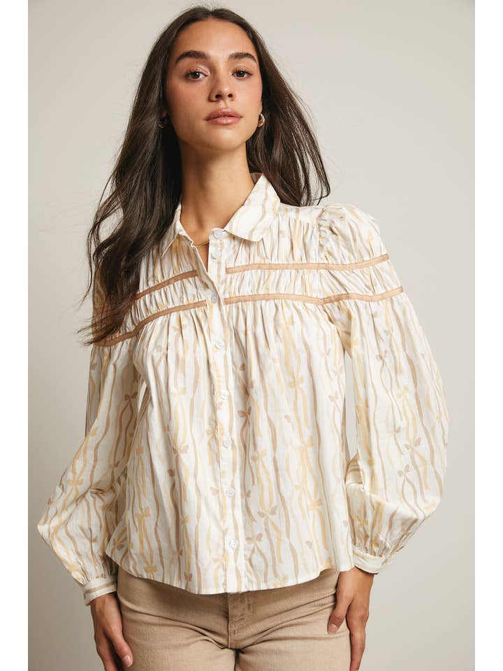 Forte – wholesale Blouse – Women’s – Ribbon Stripe Puff Sleeve Blouse FT00053