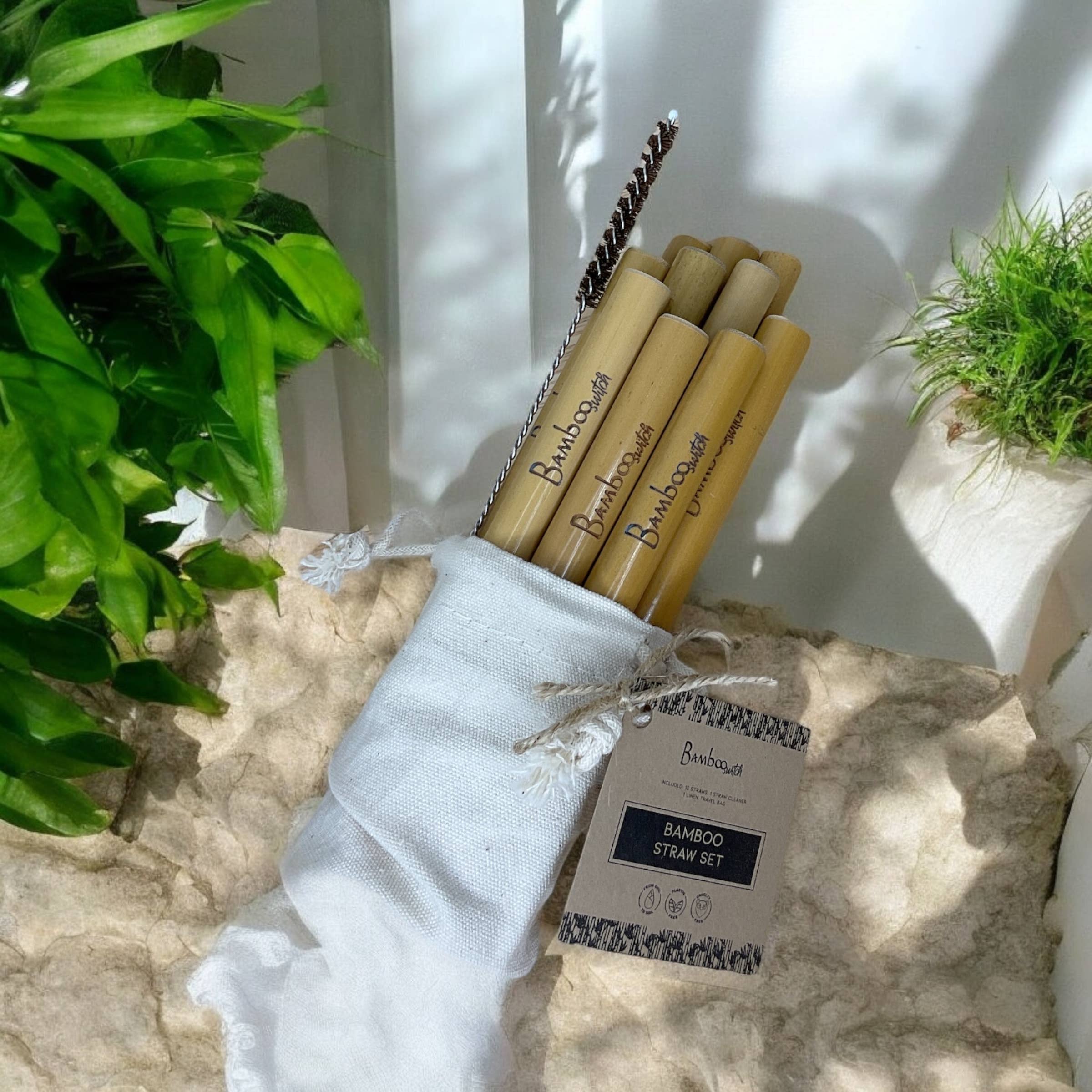 Bamboo Switch – Palhinha por atacado – Conjunto de 10 Palhinhas de Bambu e Conjunto de Limpador de Palhinhas de Fibra de Coco2