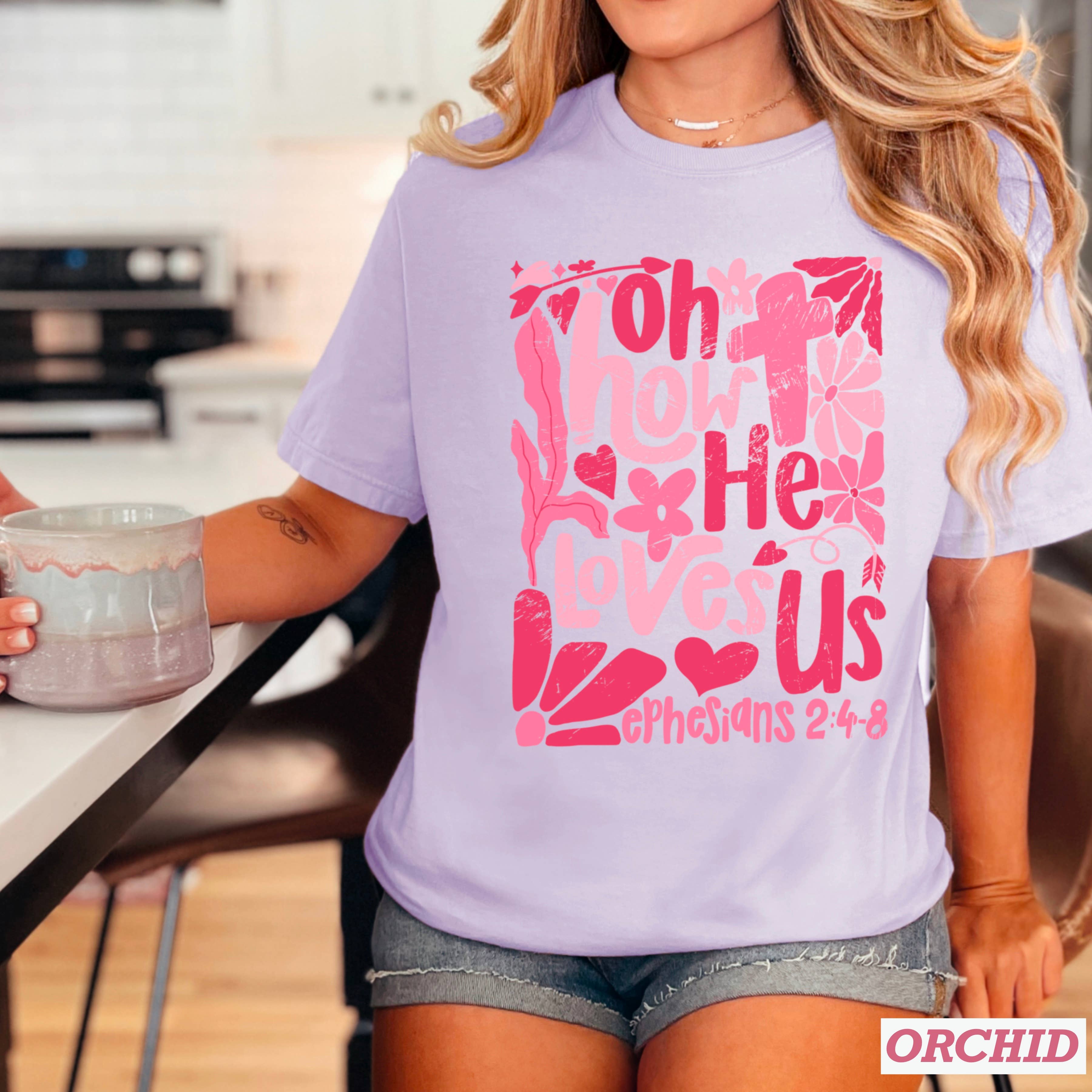 Shoppe SHC - Vendita all'ingrosso Maglietta stampata - Donna - Oh Come Egli Ci Ama Maglietta Grafica Cristiana | Comfort Colors13