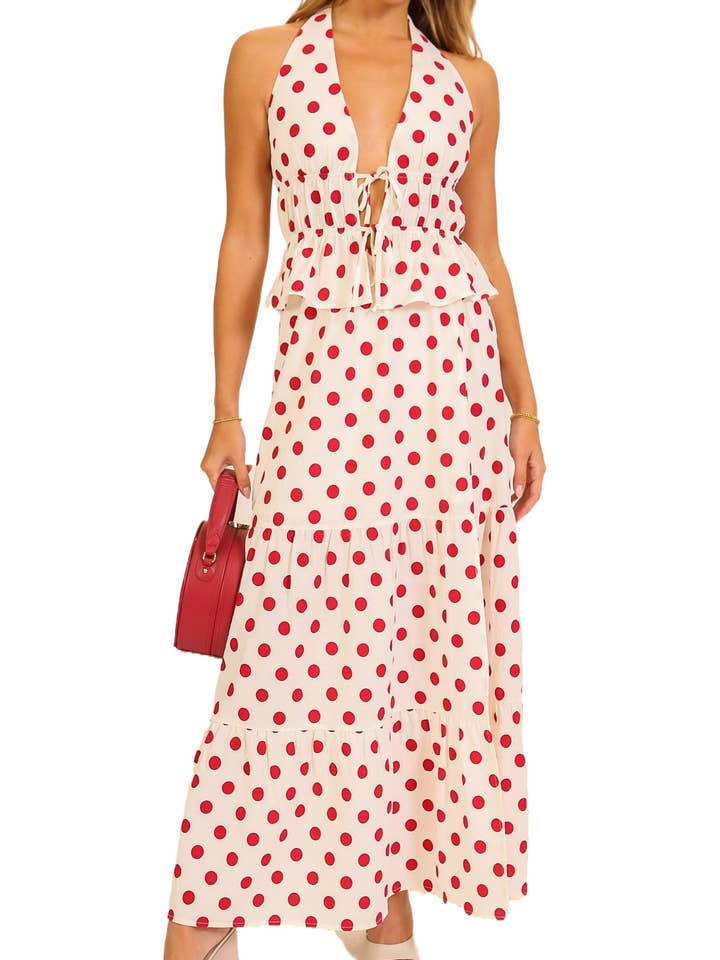 Polka Dot Halter Top N Maxi Skirt Set for wholesale by Vanilla Monkey
