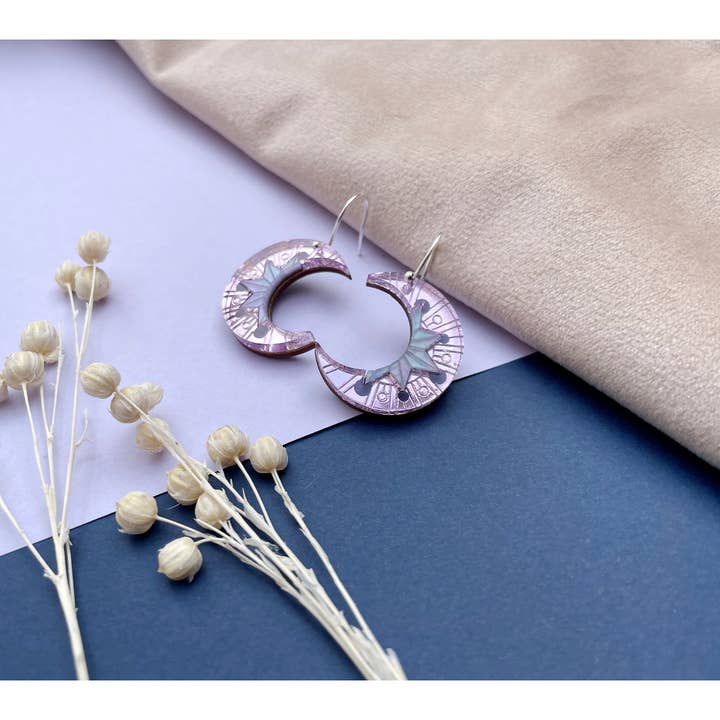 Aurora Moon Drop Earrings - Lilac & Galaxy Marble for wholesale by Rosa Pietsch