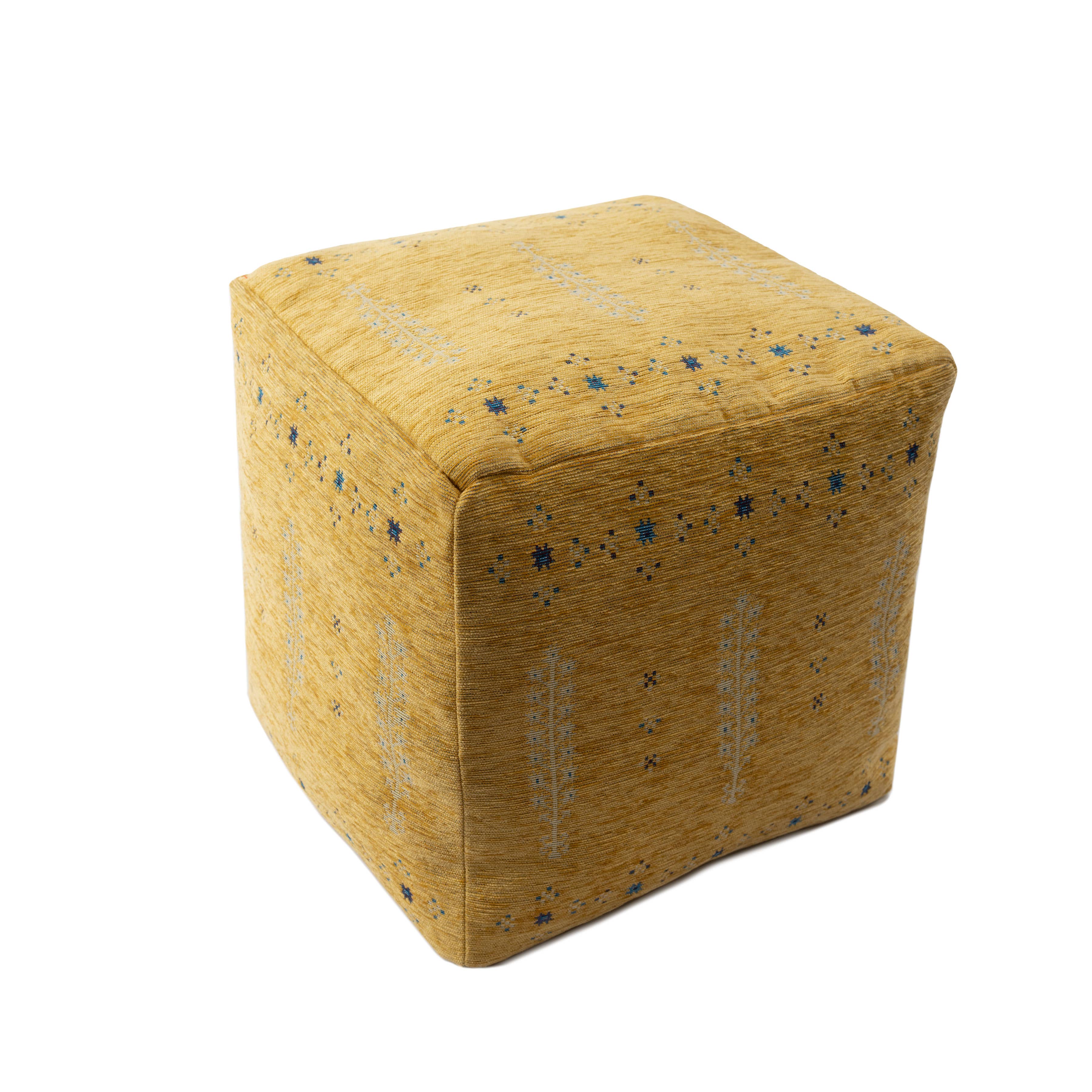 LR Home - Wholesale Pouf - Melisa Bohemian Turkish Border Ultra-Soft Pouf, Mustard/Blue2