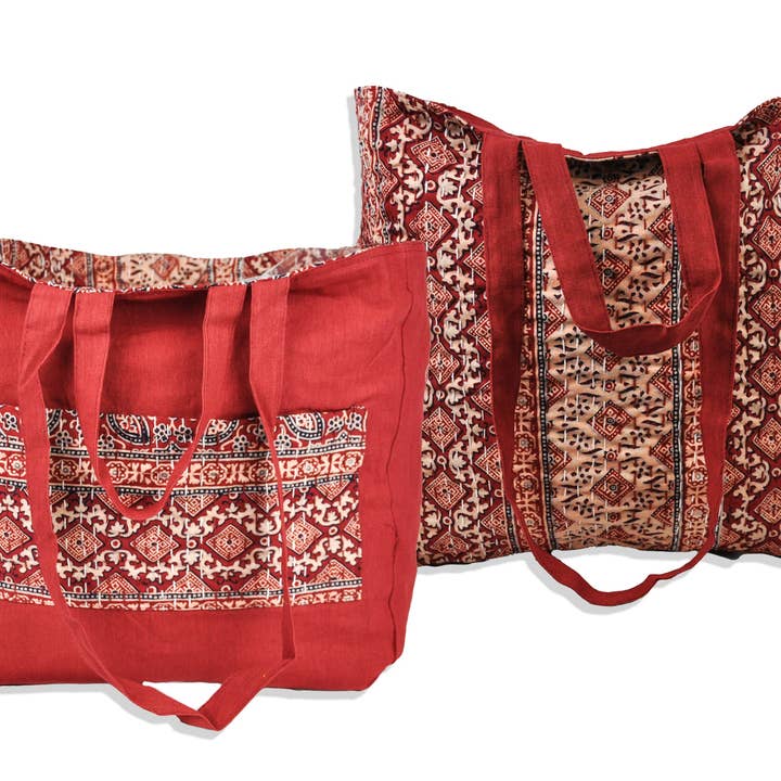 Zumki - Wholesale Tote Bag - Women's - Reversible Kantha Cotton Shopping Shoulder Tote Bag4