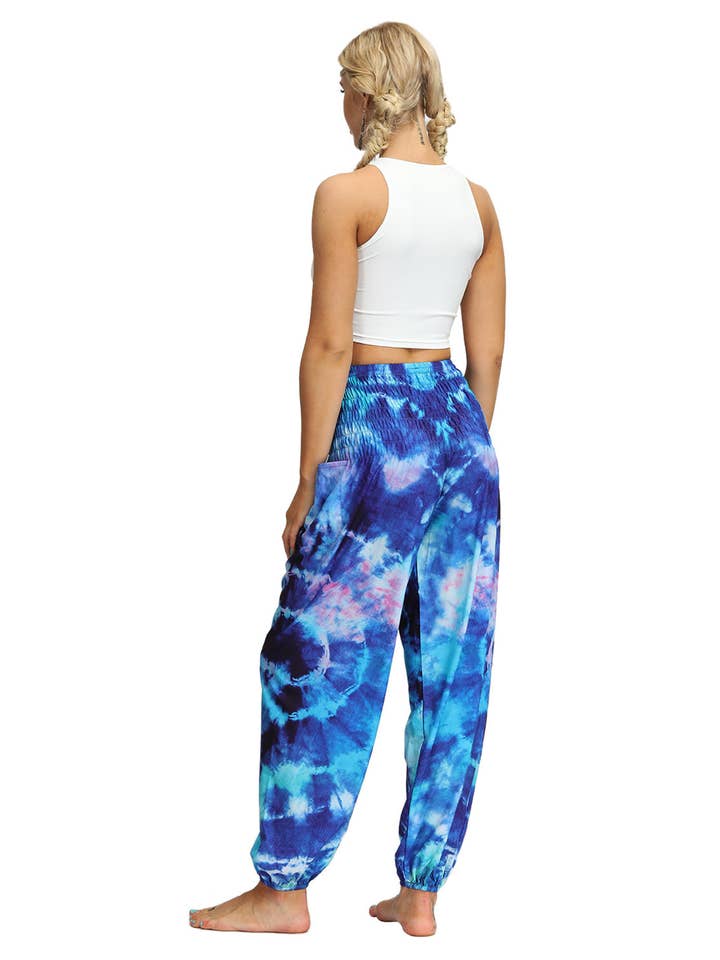 HIDDENBRAND - Wholesale Athletic/Lounge Leggings - Women's - Tie-dye print yoga pants wide leg leggings