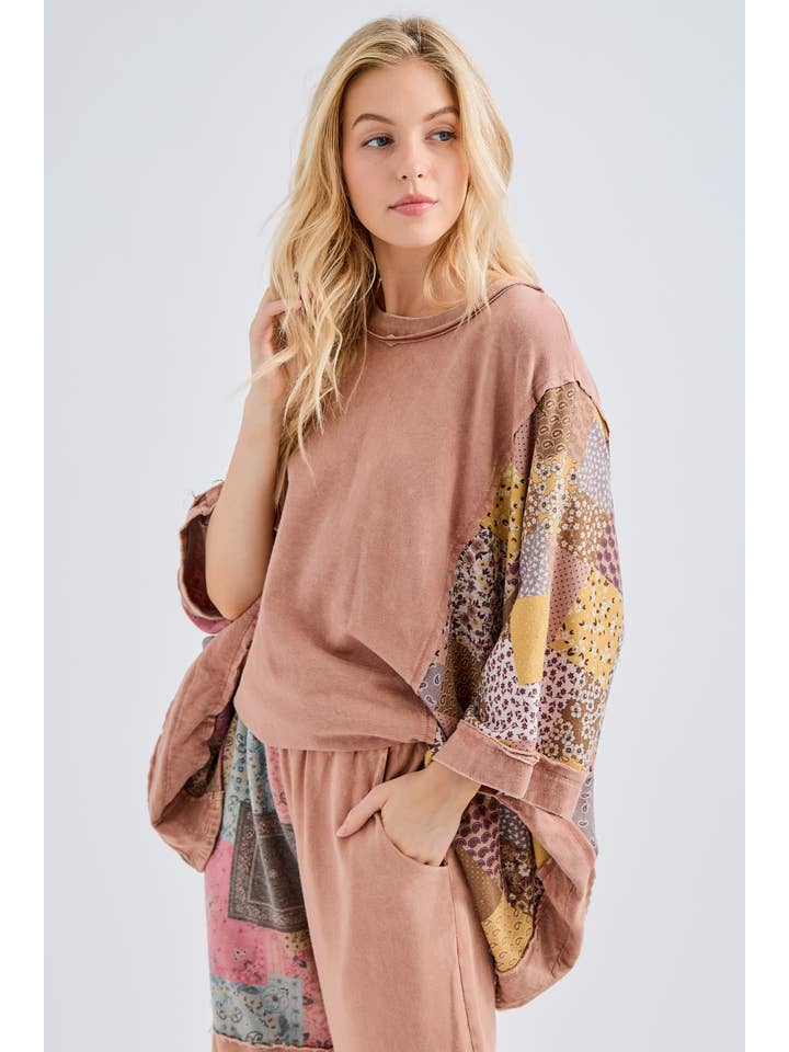 J.Her - Wholesale Poncho - Women's - Mineral Washed Boho Patch Poncho top HT6651 20