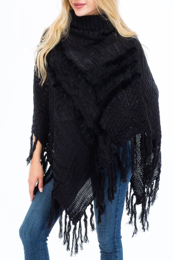 Cap Zone - Vente Poncho – femme - Poncho col roulé de luxe avec accent de fourrure2