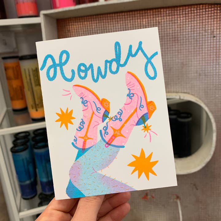 Alex Luciano - Wholesale Everyday Greeting Card - Howdy Cowgirl Risograph A2 Greeting Card