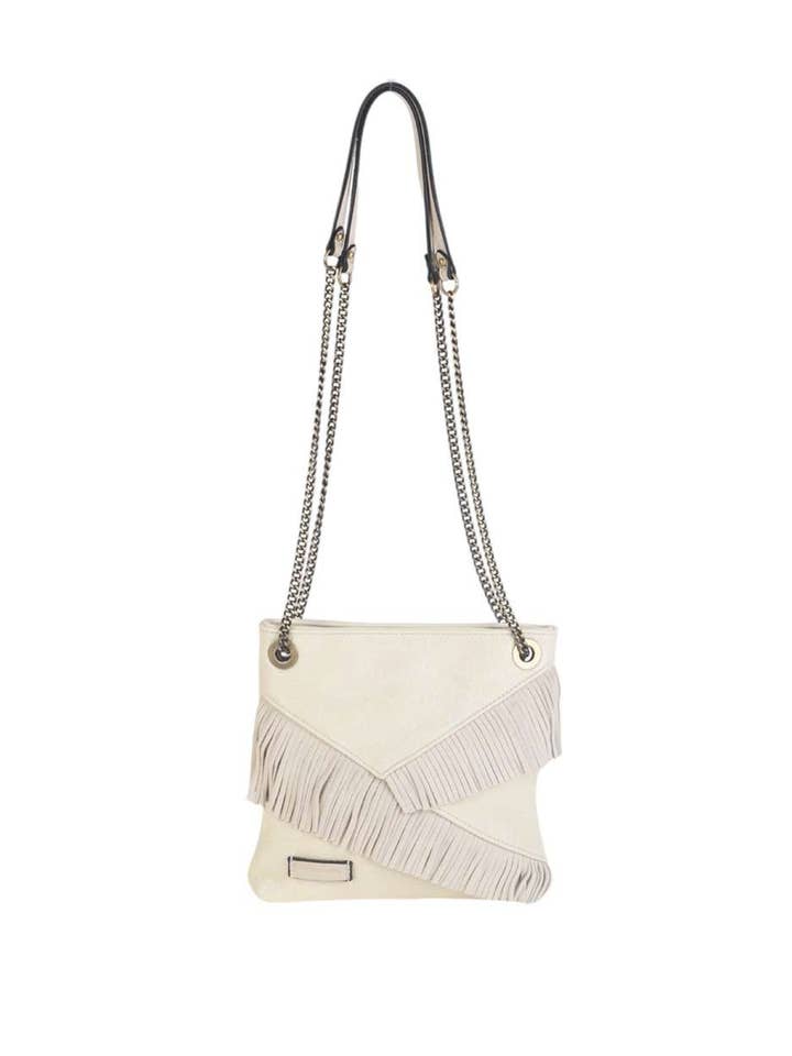 URBAN ANIS CROSSBODY BAG P.U. LEATHER AND SUEDE FRINGES BEIGE for wholesale by Volum Bags