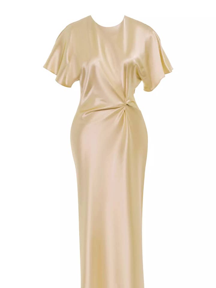 Robe longue en satin à manches courtes pour la vente par Noece