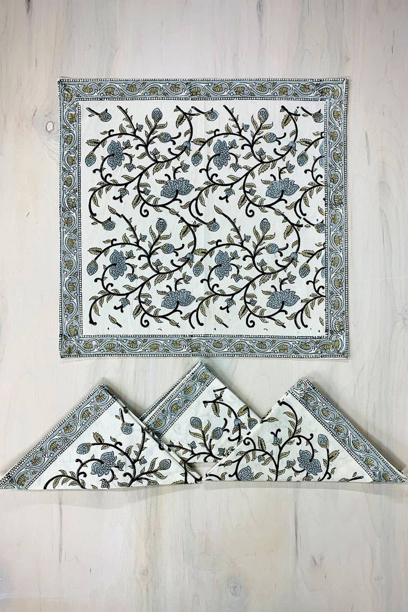 Sevya Handmade – wholesale Dinner & cloth napkin – Silver Floral Napkin Set5