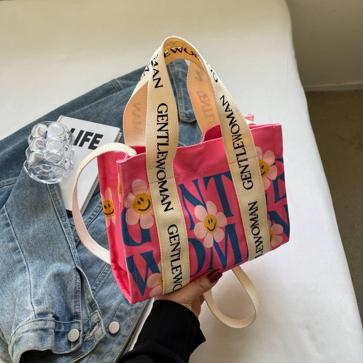 ACCITY - Wholesale Tote Bag - Women's - CASUAL PRINTED LETTER CANVAS BAG_CWAB26742