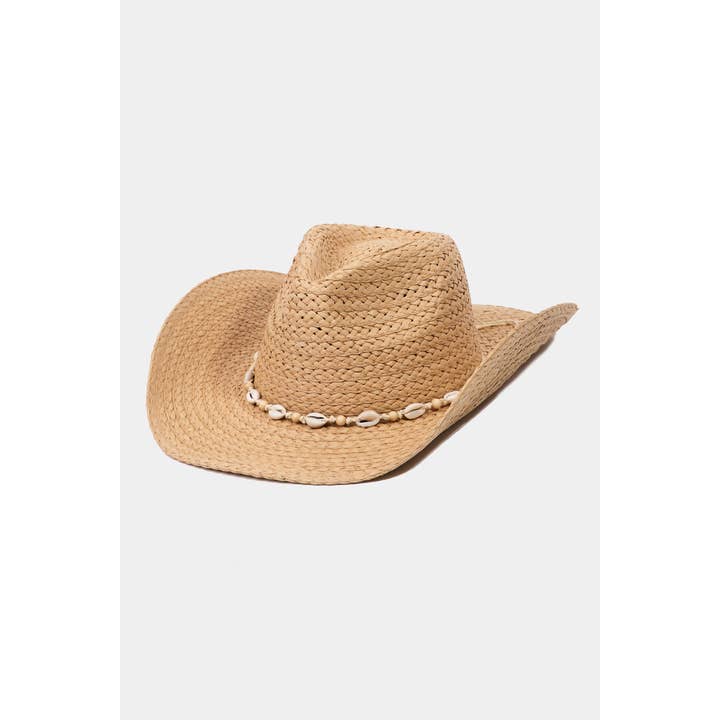Cowrie Shell Straw Braided Cowboy Hat for wholesale by Collections by Fame Accessories