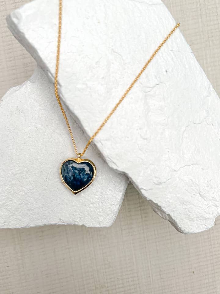 Dumortierite Puff Heart Gold Plated Necklace for wholesale by Roc Jewellery