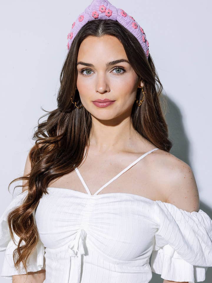 Accordion Jacquard Enamel Flower Knot Headband for wholesale by Hello Edie