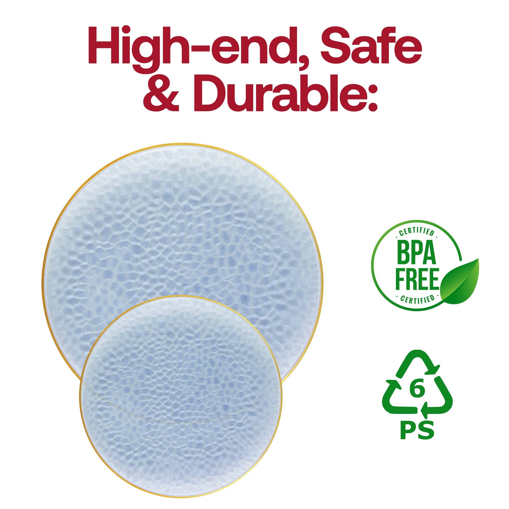 Smarty had a Party – wholesale Disposable plate – 7.5" Clear Blue w/ Gold Rim Plastic Salad Plates - 10 pcs4