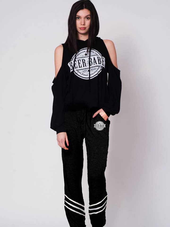 Black Beer Babe Stripe Sweatpant - Pak A voor wholesale door Wanderlux
