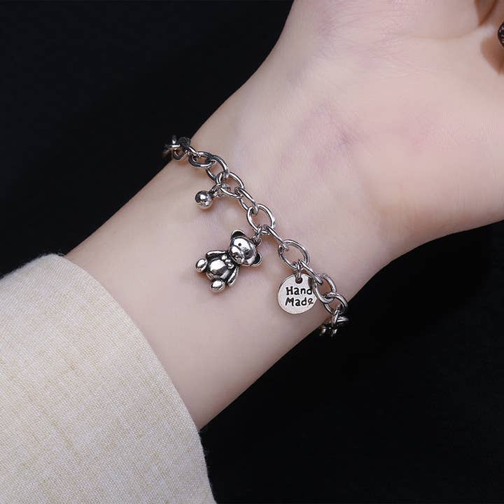 Silver Hip Hop Teddy Bear Bracelet - Trendy, Street style for wholesale by Gemscape UK