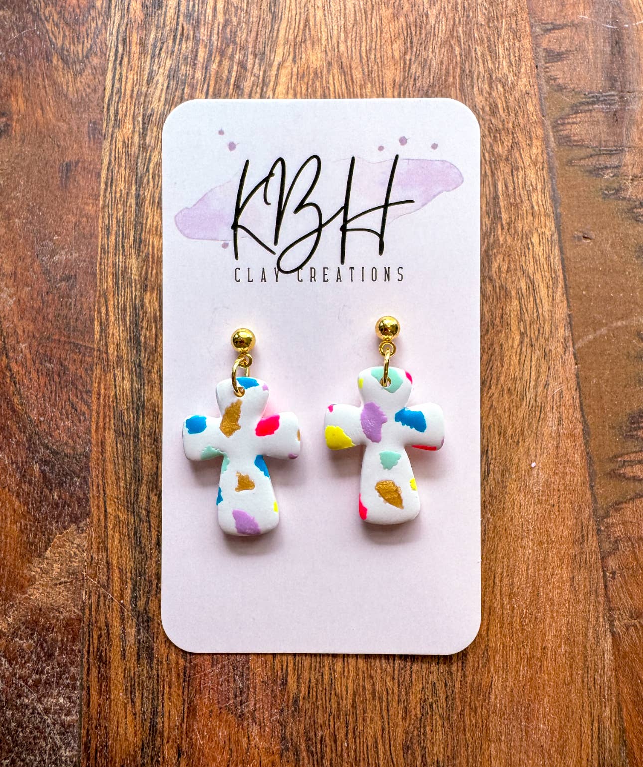 KBH CREATIONS - Wholesale Dangle Earrings - Spring Dotted Cross Dangle Clay Earrings