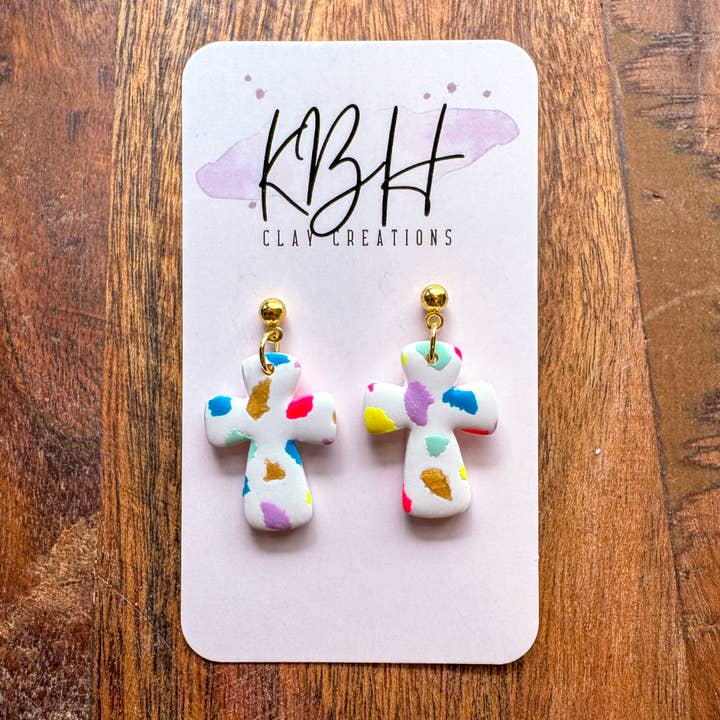 KBH CREATIONS - Wholesale Dangle Earrings - Spring Dotted Cross Dangle Clay Earrings 0