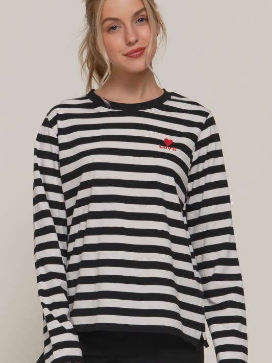 Haut en jersey de coton à rayures brodées pour la vente par MintChoco