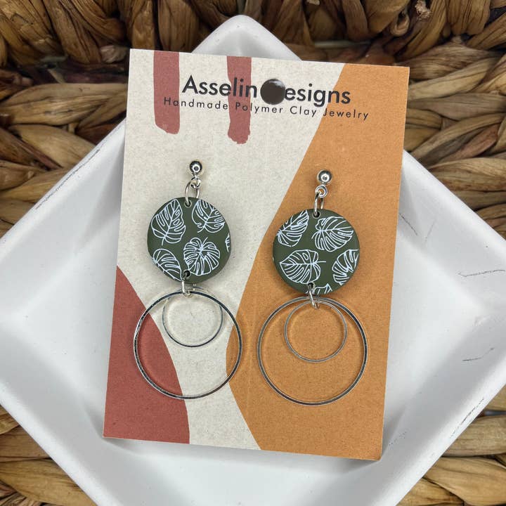 Monstera Leaf Polymer Clay Earrings for wholesale by Asselin Designs