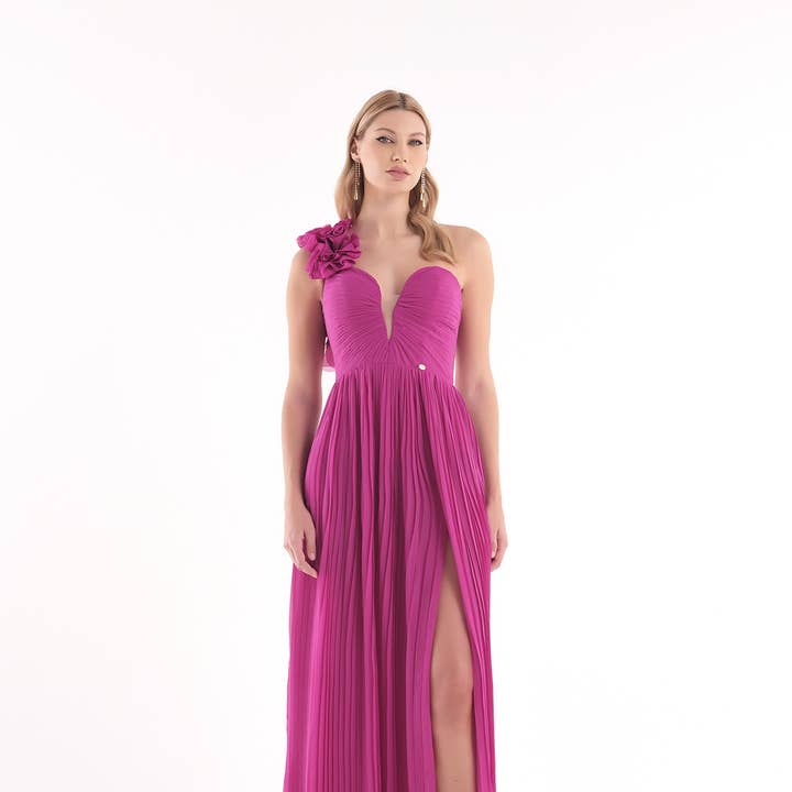 Pleated Chiffon Long Dress for wholesale by Kuea Italian Style