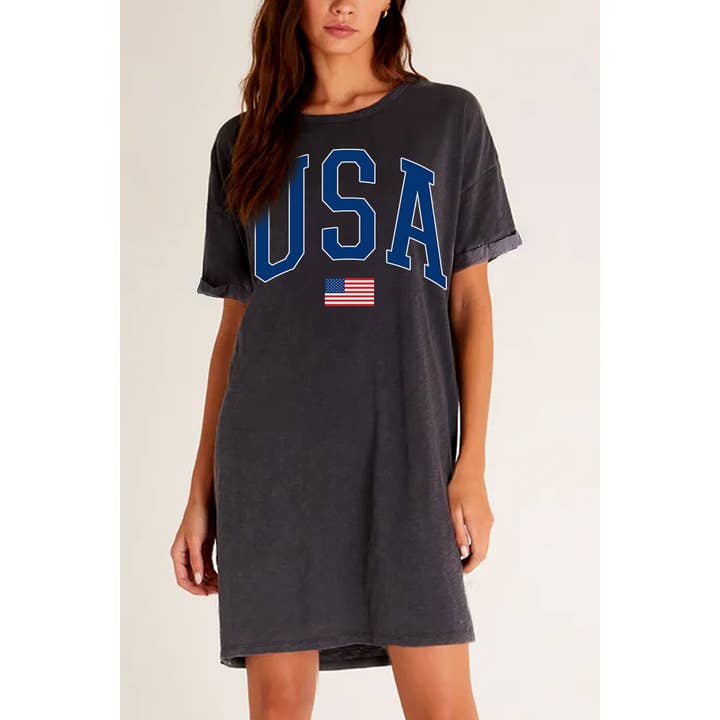 HRTandLUV - Wholesale T-Shirt (Graphic) - Women's - USA USAFLAG MINERAL GRAPHIC DRESS