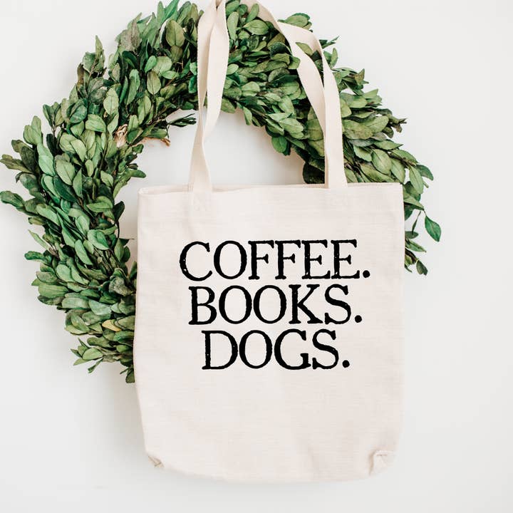 Coffee Books Dogs Tote Bag for wholesale by Joyful Moose