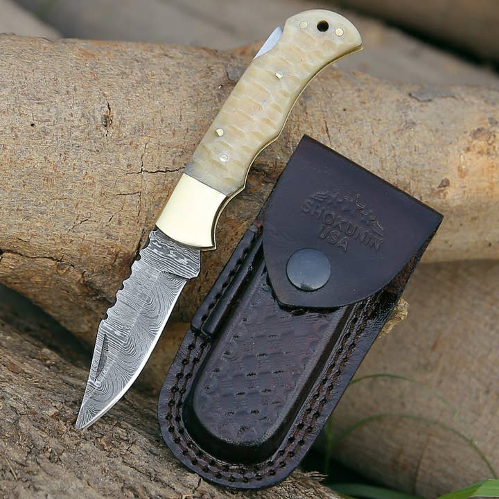 Shokunin USA - Wholesale Pocket Knife/Holder - Phoenix Pocket Knife With Forged Bone Handle