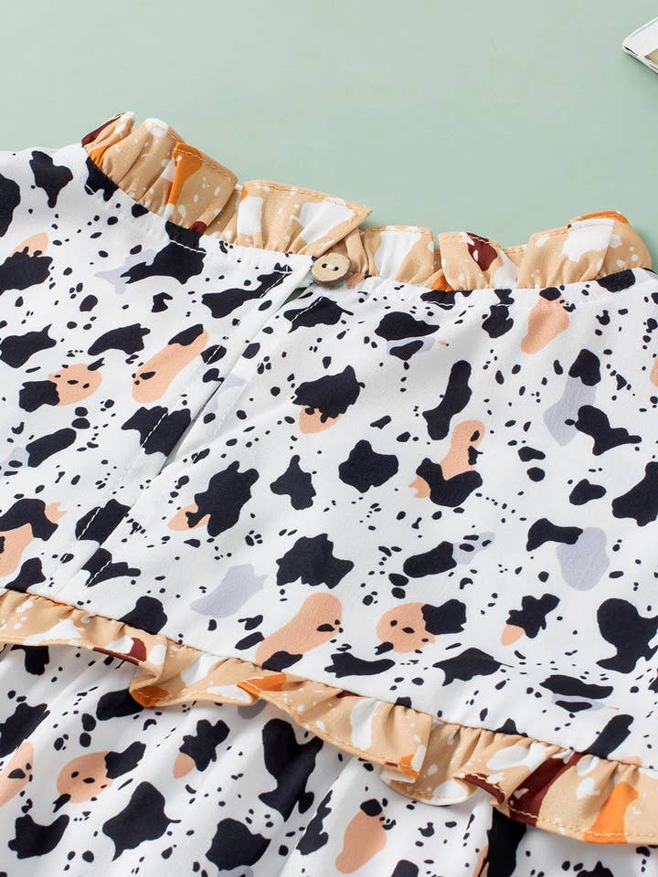 White Frilly Trim Leopard Animal Spots Blouse for wholesale on Faire