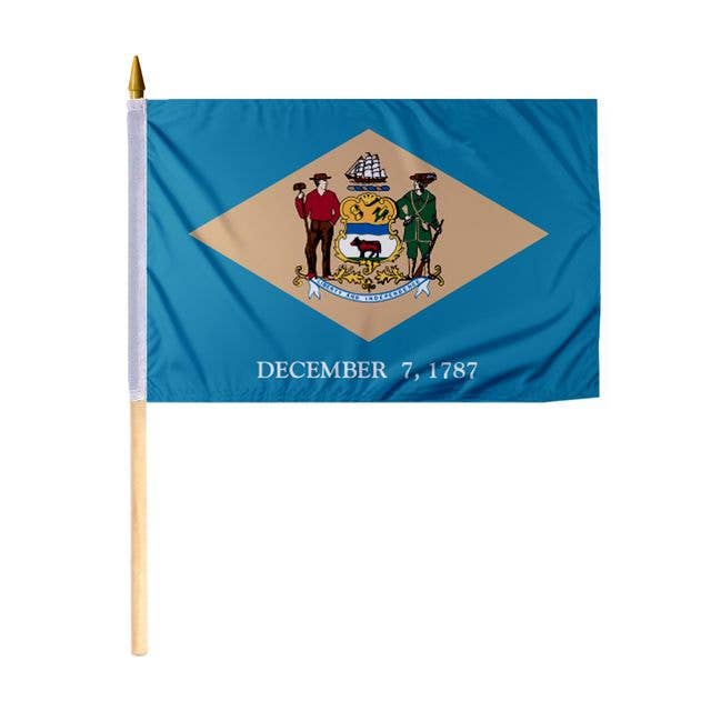 Drapeau de l'État du Delaware AGAS 12x18 pouces - Mât en bois de 24 pouces pour la vente par AGAS MFG INC