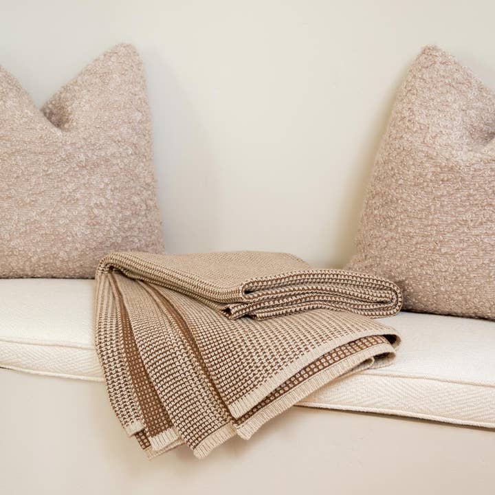 Bloomist - Wholesale Throw Blanket - Linen and Cognac Waffle Knit Cashmere Throw