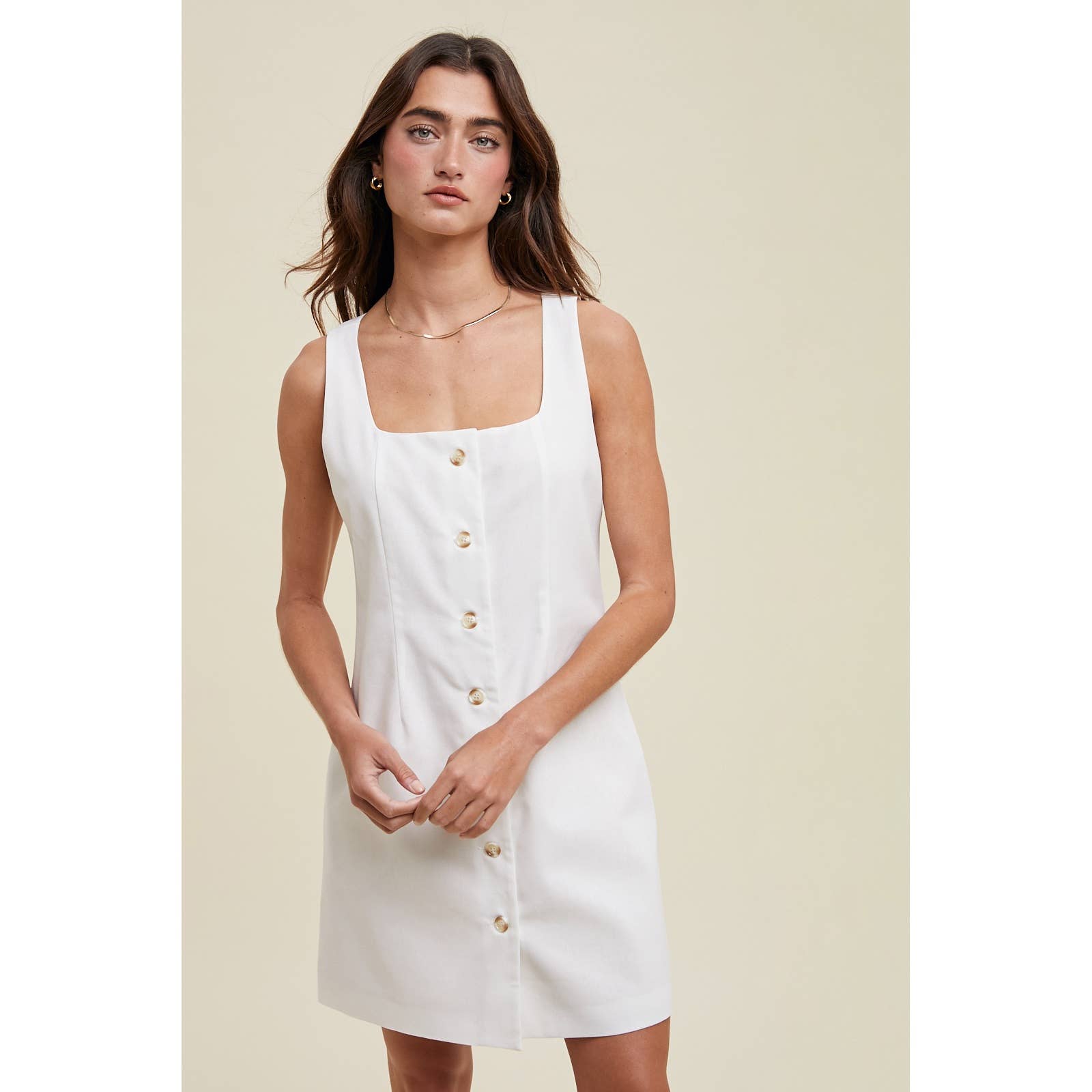OFF WHITE BUTTON-UP LINEN MINI DRESS / WL25-10332 for wholesale on Faire0