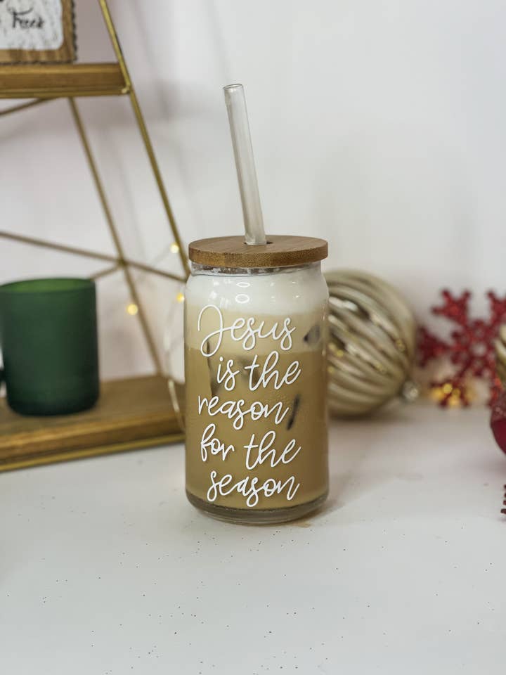 Jesus is the Reason Christian Christmas Glass Can pour la vente par HH and Grace Co
