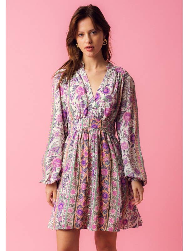 Cream Purple Elva Mini Dress for wholesale on Faire