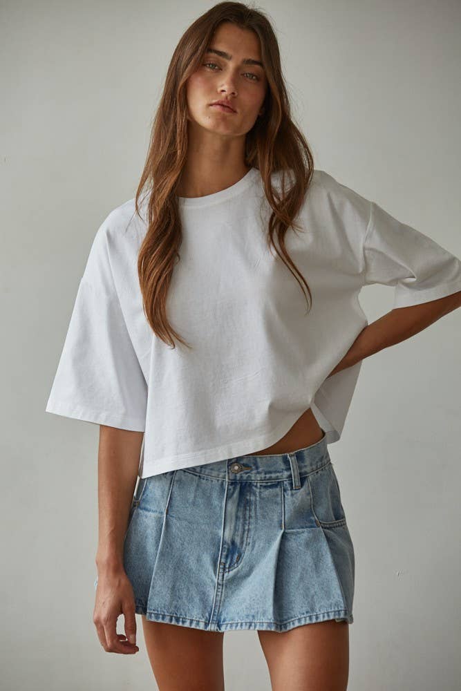 By Together - Wholesale Knit Top - Women's - L8688 | Knit Cotton Crew Neck Drop Shoulder Short Sleeve Top0