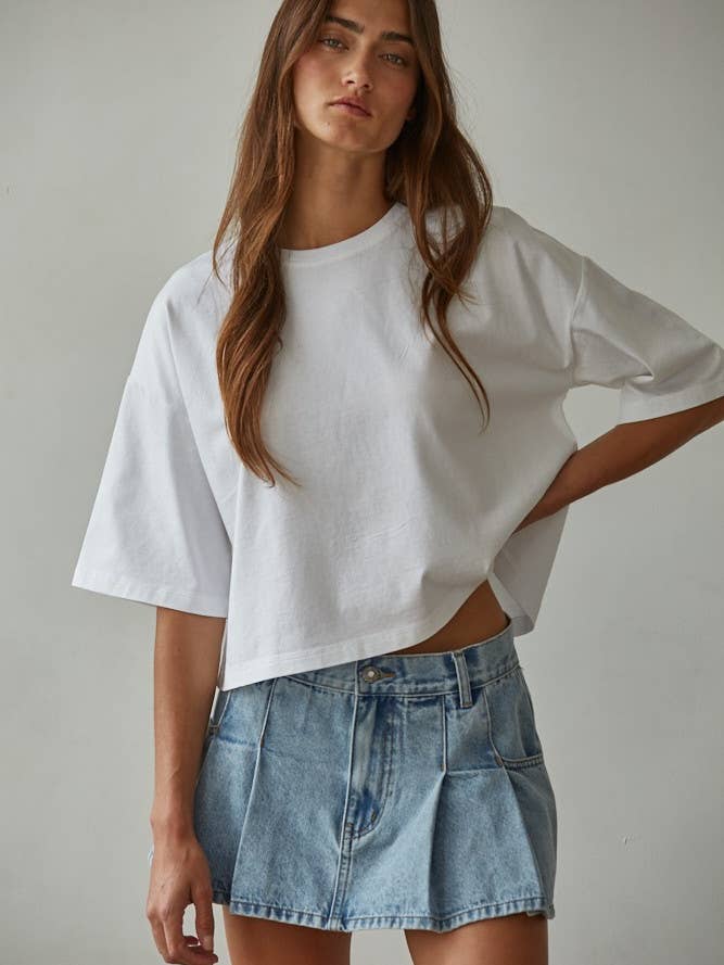 By Together - Wholesale Knit Top - Women's - L8688 | Knit Cotton Crew Neck Drop Shoulder Short Sleeve Top