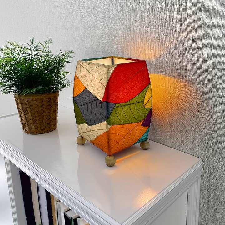 Eangee Home Design - Wholesale Accent/Desk Lamp - Mini Square Cocoa Leaf Lamp Multi Color, Shade Real Leaves