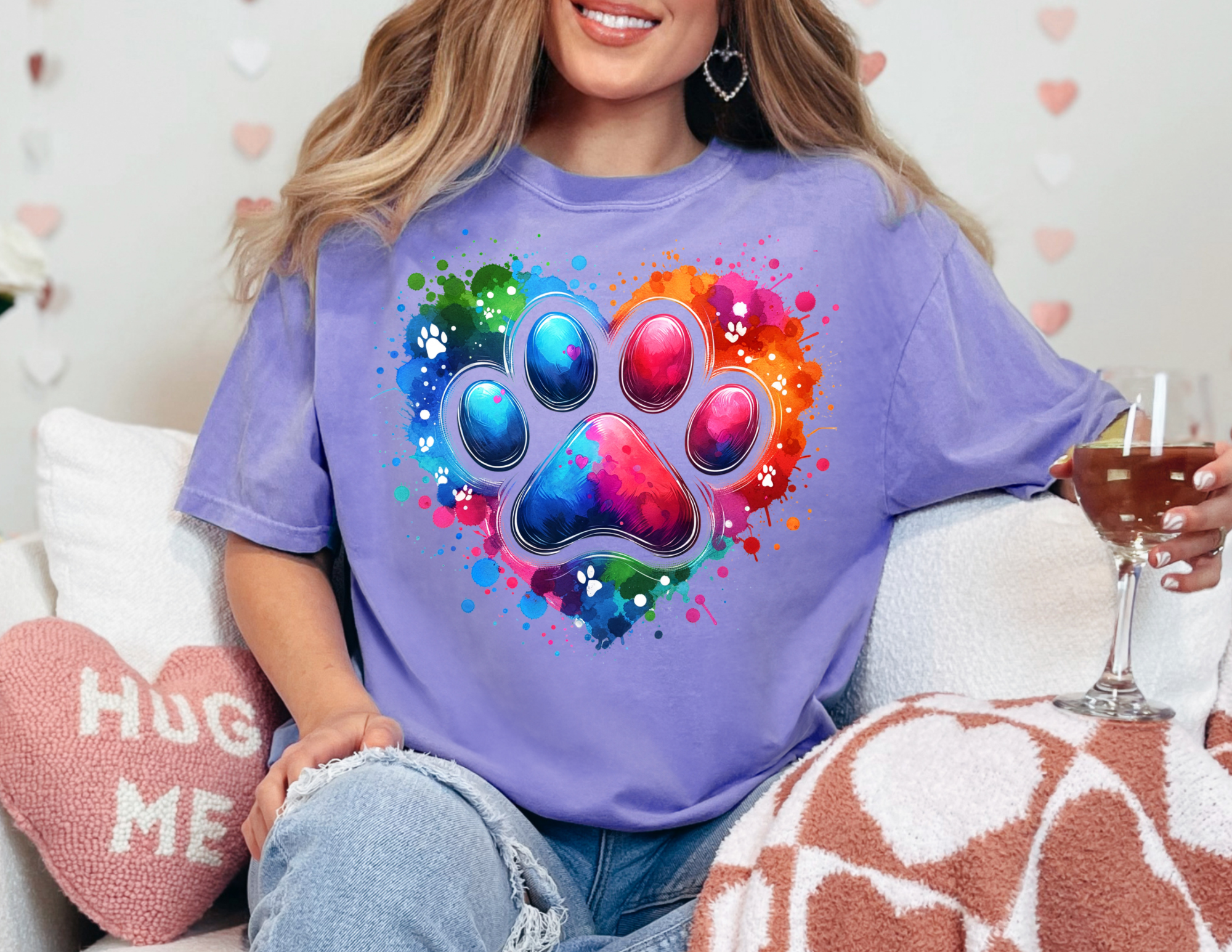 The Shirt Company - Wholesale T-Shirt (Graphic) - Women's - Comfort Colors® Dog Paw Watercolor Shirt - Valentine Shirt1